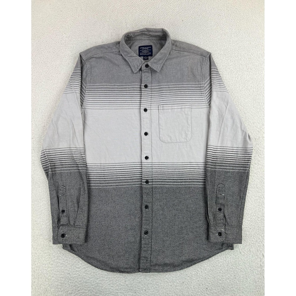 American Eagle Outfitters Shirt Mens XLT Gray Striped Long Sleeve Button Up